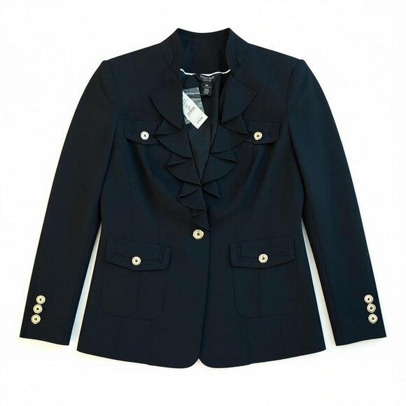 White House Black Market Jackets & Blazers - White House Black Market ruffle collar black blazer NWT